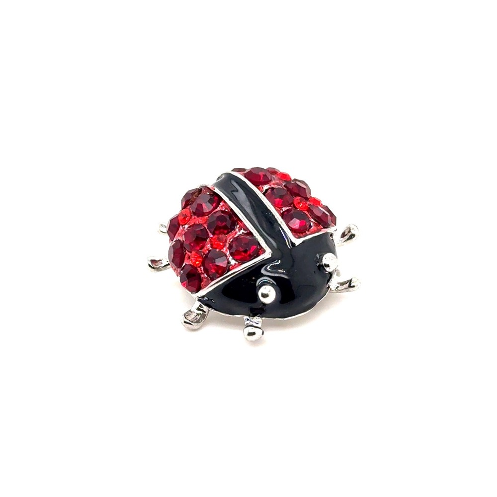 Ladybug Brooch Pin Red Rhinestone Black Enamel Silver Tone Insect Jewelry 1 Inch